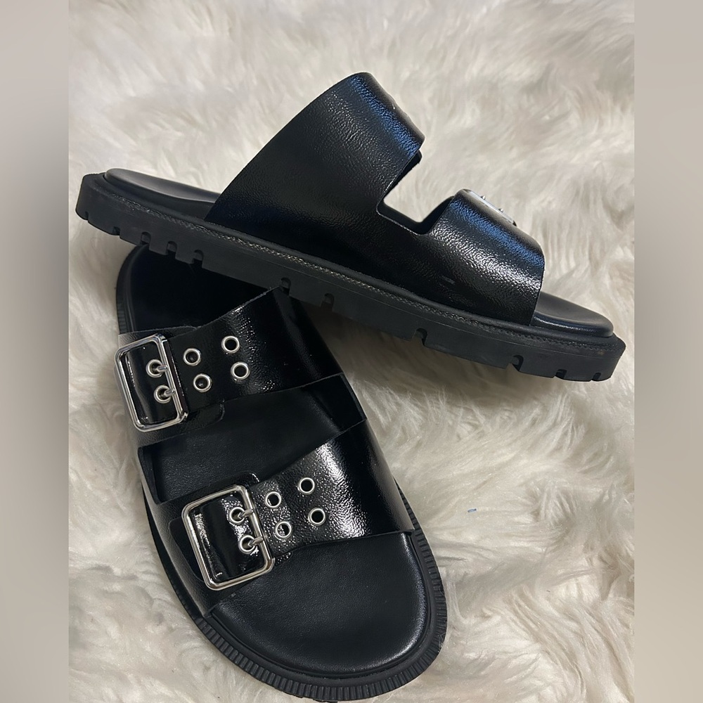 Christian Di Ricco Black Double Buckle Sandals - Picture 2 of 4